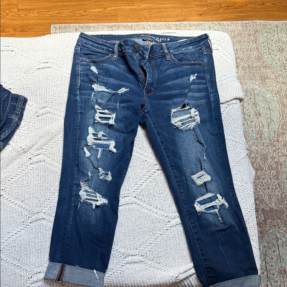 American Eagle Outfitters Women's Ripped Dark Blue Boyfriend Jeans